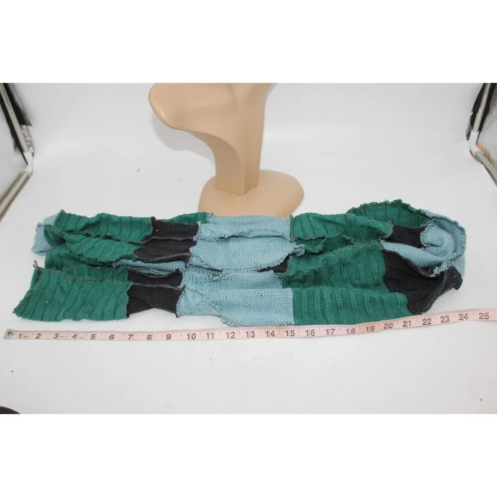 Scarf Upcycled Green Blue Sweaters Winter Scarf Soft Warm Aprx 8' Long Handmade